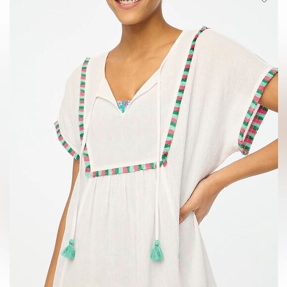 J Crew Fringe beach tunic White Top with Multicolor Trim size S - Picture 2 of 12